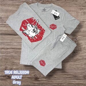 True Religion Gray Tee & Jogger Set with Red Logo